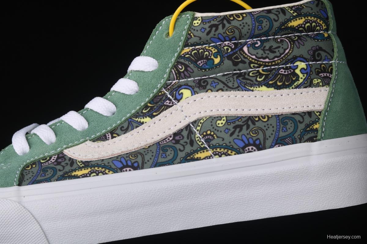 Vans Sk8-Mid Reissue cashew flower avocado green color Zhongbang leisure board shoes VN0A391F6TM