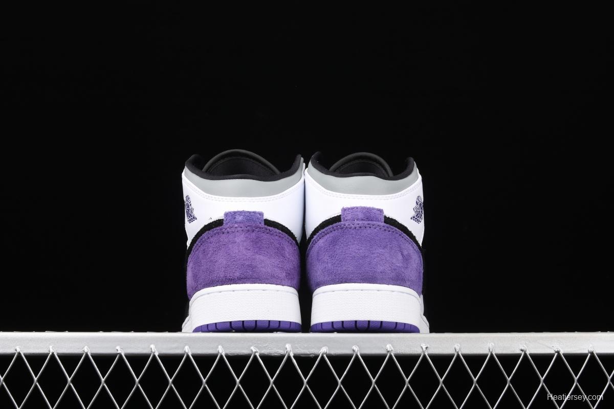 Air Jordan 1 Mid GS black, white and purple Zhongbang basketball shoes BQ6931-105