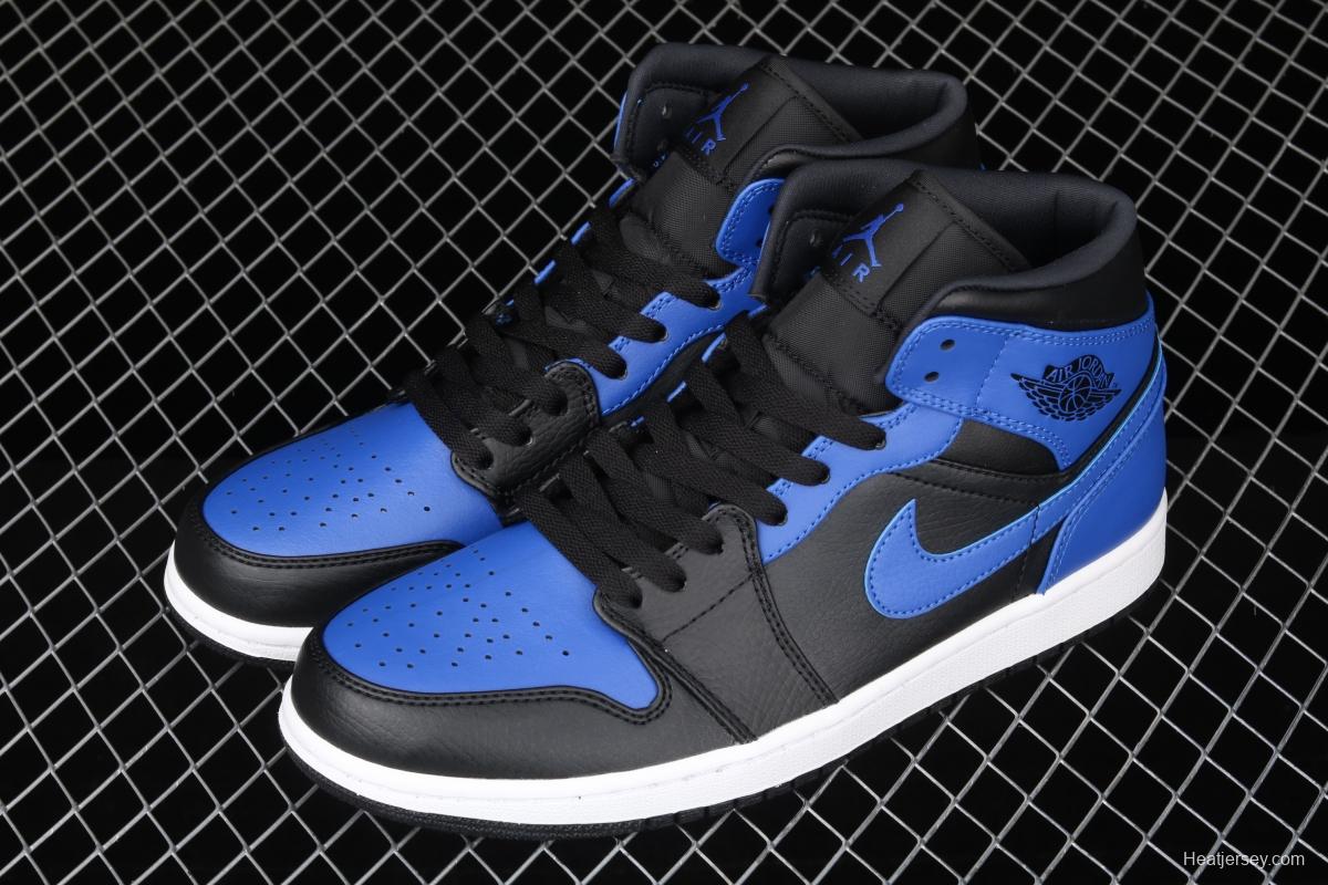 Air Jordan 1 Mid black and blue Zhongbang basketball shoes 554724-077