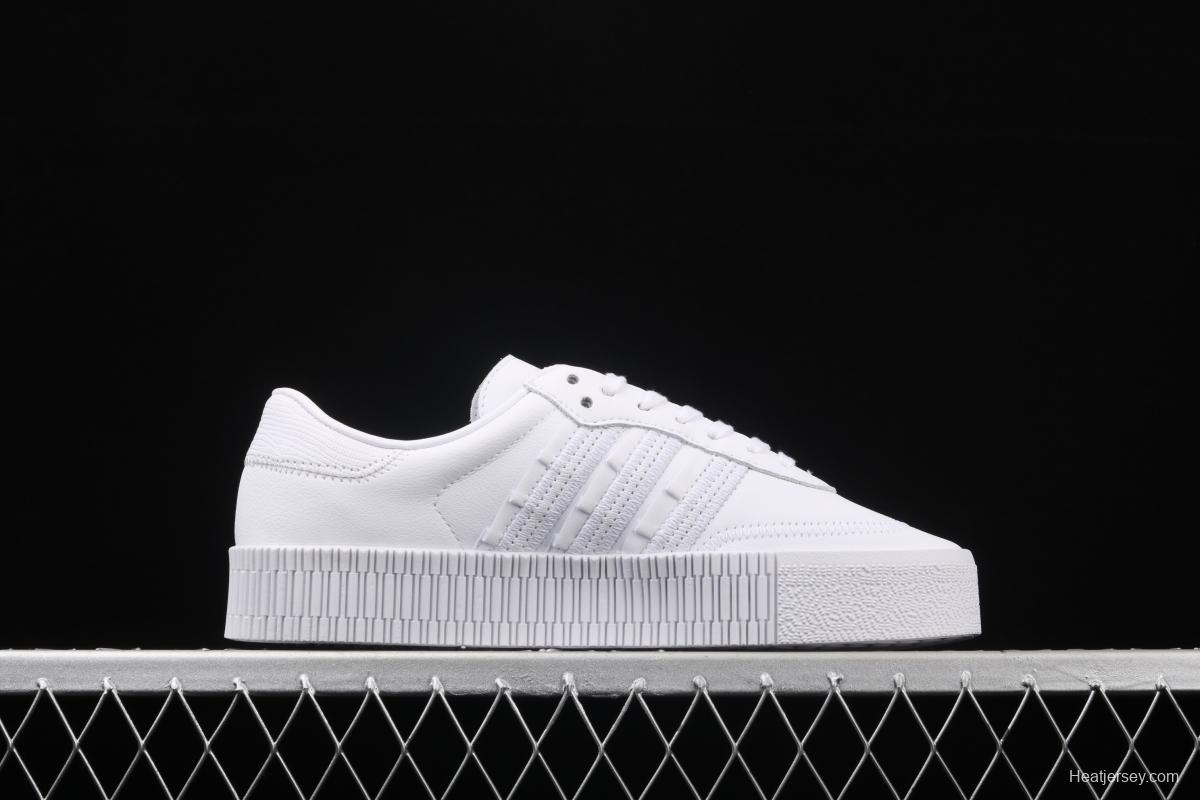 Adidas Sambarose W FV7420 clover retro head layer all white lace thick soles raised board shoes