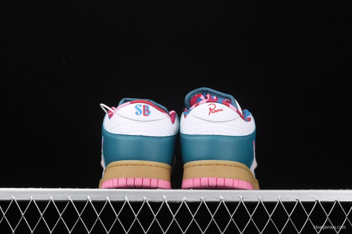 Parra x NIKE SB DUNK Low CN4504-105joint style tricolor hook embroidery rainbow geometric pattern casual low-top skateboard shoes