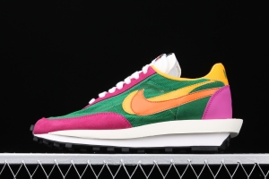 Sacai x NIKE LVD Waffle Daybreak co-signed catwalk style net gauze leather splicing double hook Swoosh running shoes BV0073-301