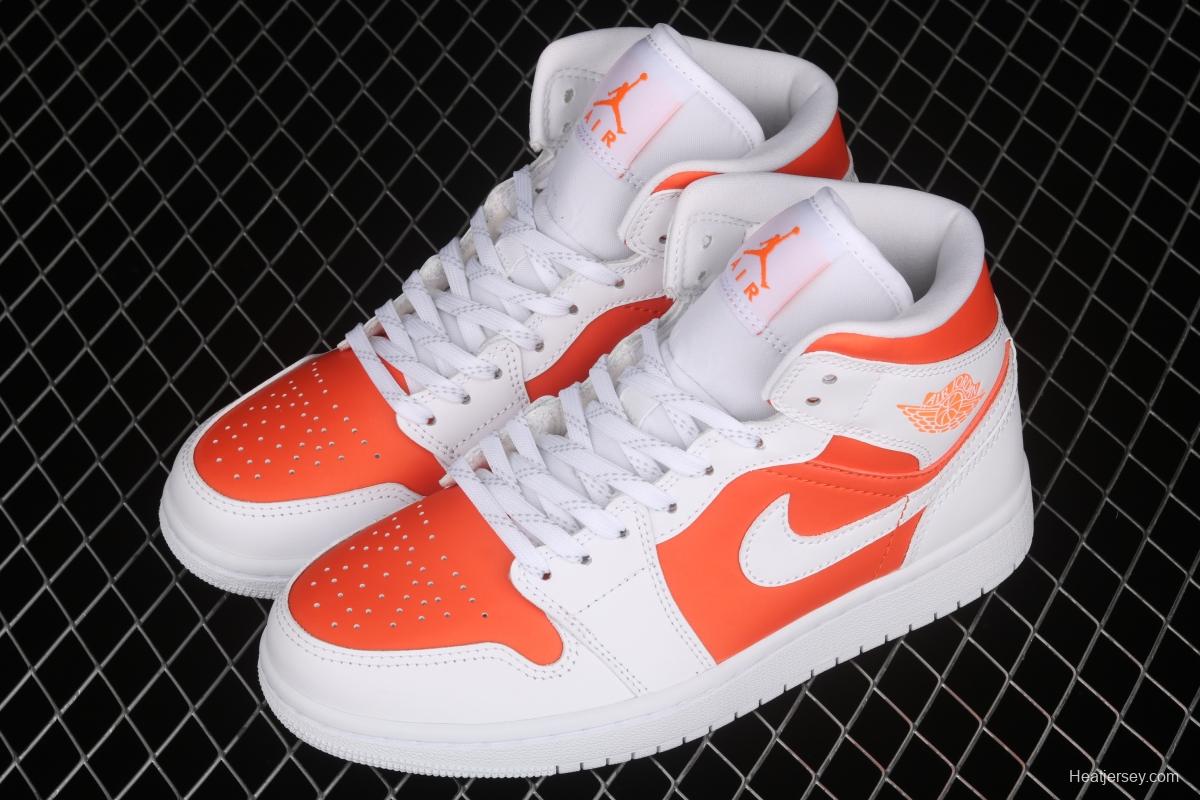 Air Jordan 1 Mid White Orange Zhongbang Basketball shoes CZ0774-800