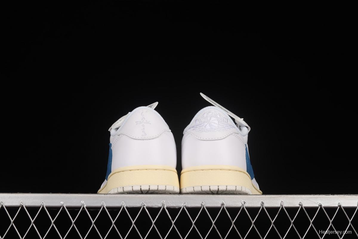 Travis Scott x Air Jordan 1 Low raw rubber white and blue barb low-top cultural sneakers CQ3277-100