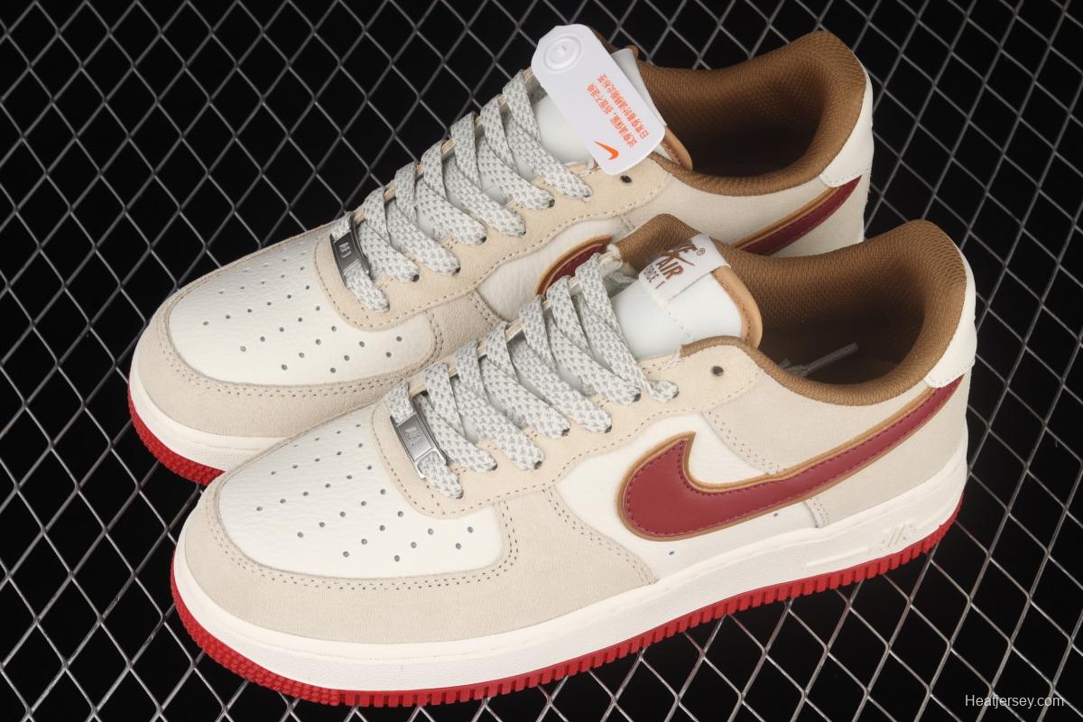 NIKE Air Force 1x07 SU19 rice white Chinese red suede low-top casual board shoes QZ3068-226