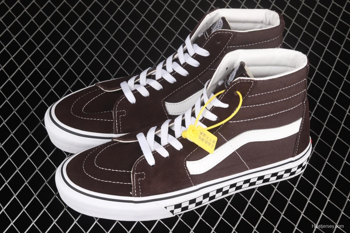 Vans SK8-Hi brown checkerboard classic series high-top casual board shoes VN0A38GEU5Z