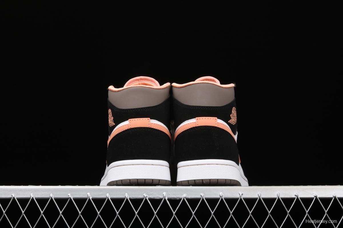 Air Jordan 1 Mid black pink peach goddess festival basketball shoes DH0210-100