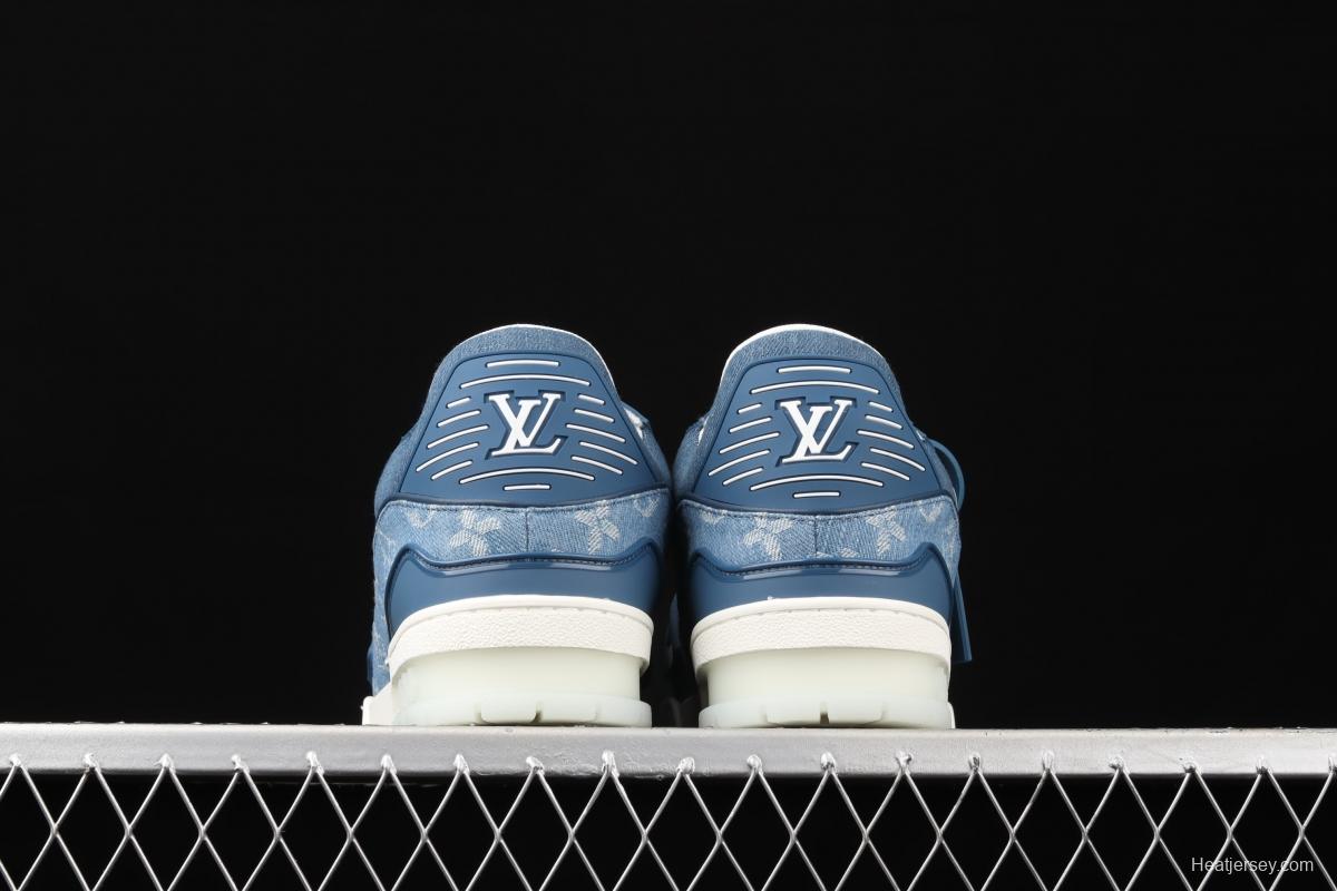 Authentic LV 2021ss early spring fashion catwalk sneakers 400N Blue denim