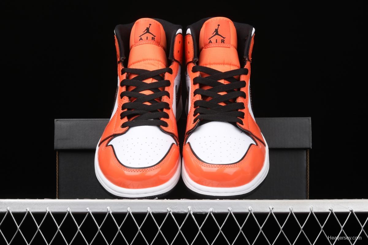 Air Jordan 1 Mid lacquered leather white orange Zhongbang basketball shoes DD6834-802