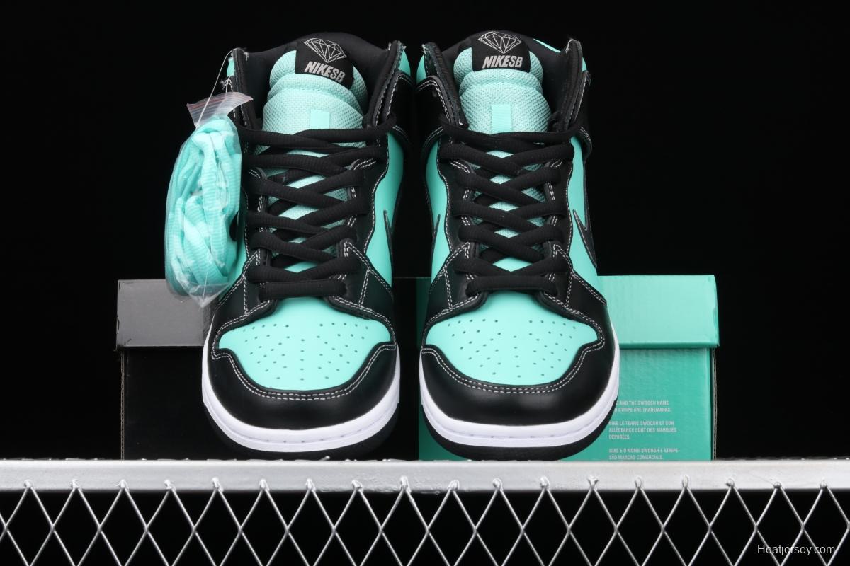 NIKE SB x Diamond DUNK Hi Tiffany joint name ice blue high top casual skateboard shoes 653599-400