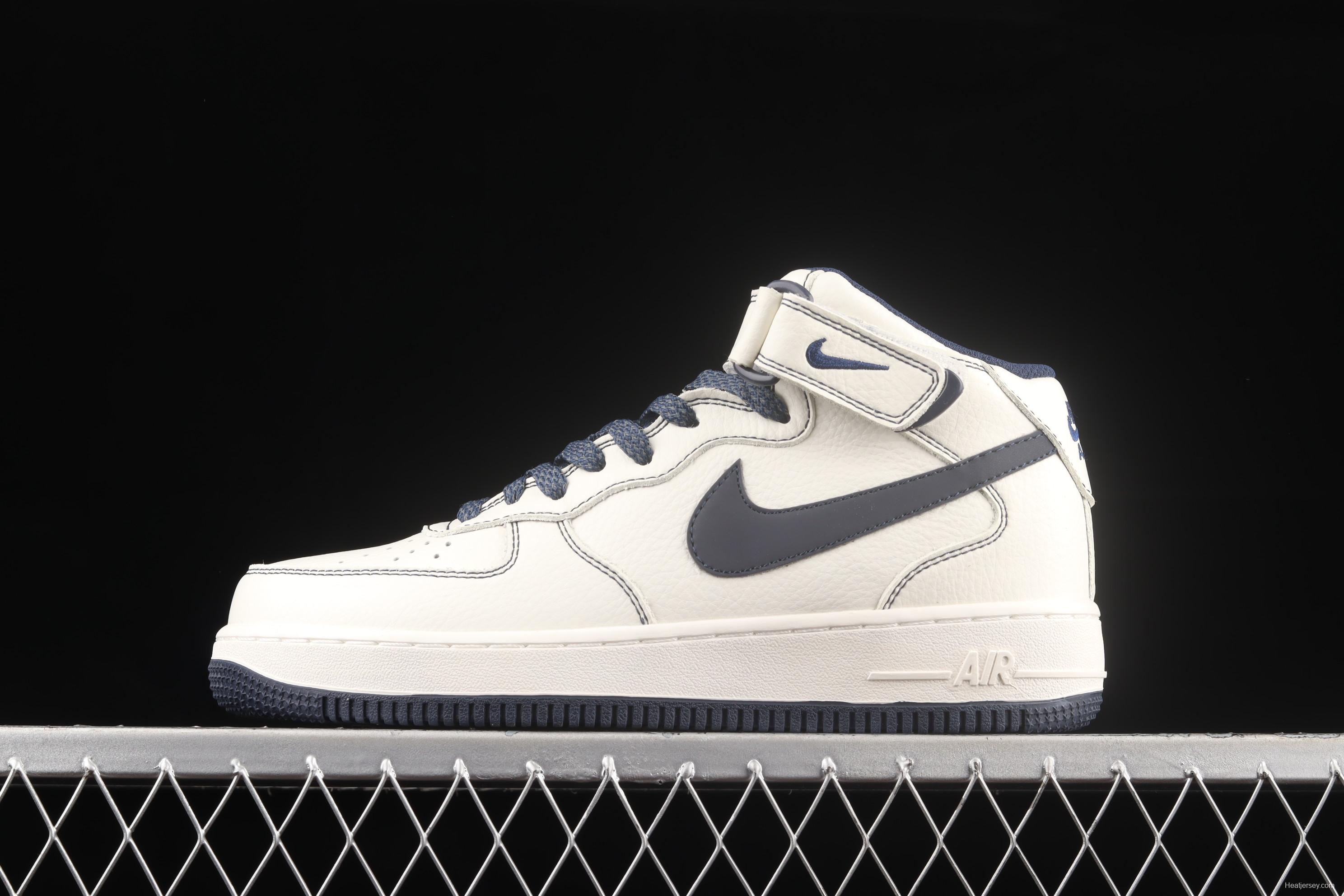 NIKE Air Force 1' 07 Mid dark blue beige star 3M reflective casual board shoes MU3603-202