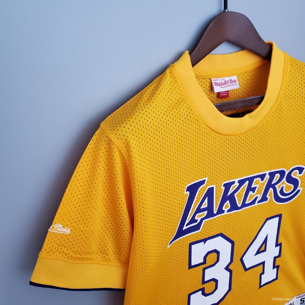 Mitchellness Lakers Yellow No. 34 O'Neial Retro Mesh Short Sleeve