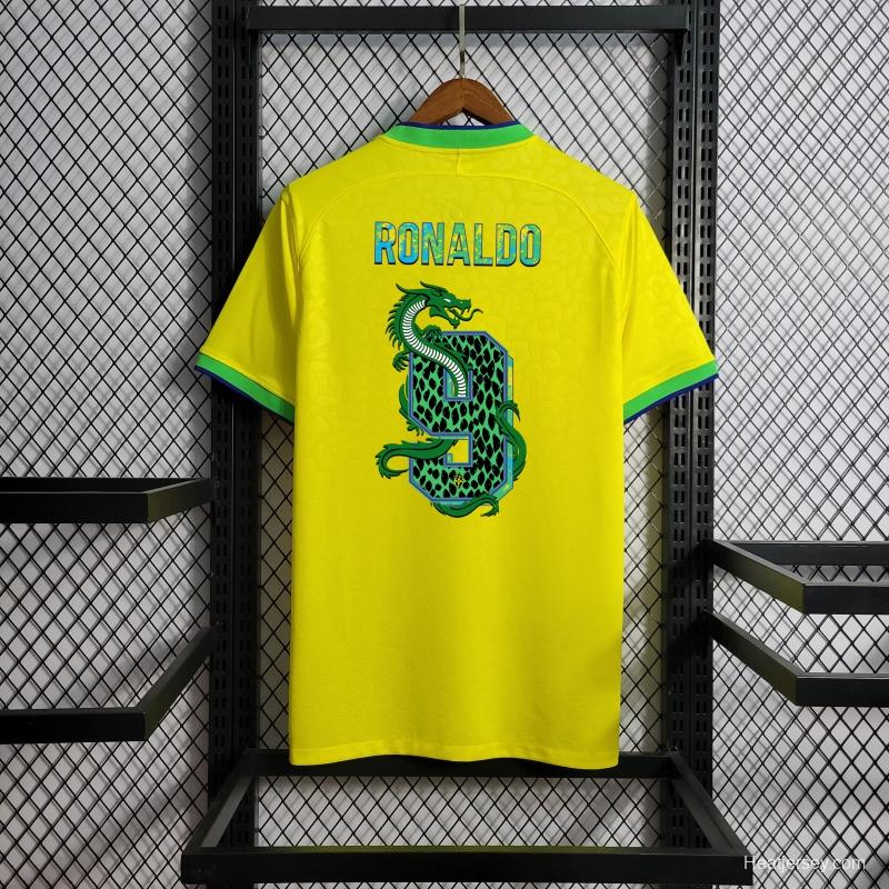 2022 Brazil Home National Team World Cup Soccer Jersey With Special Dragon Namesets