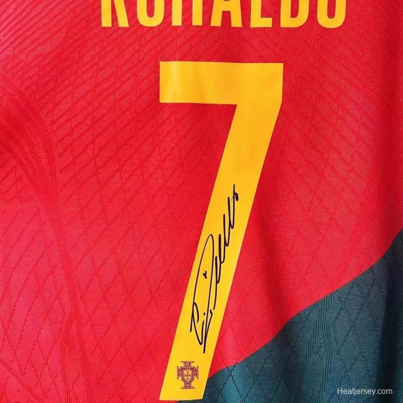 2022 Portugal Home #7 Cristiano Ronaldo Signed Signature CR7 Jersey