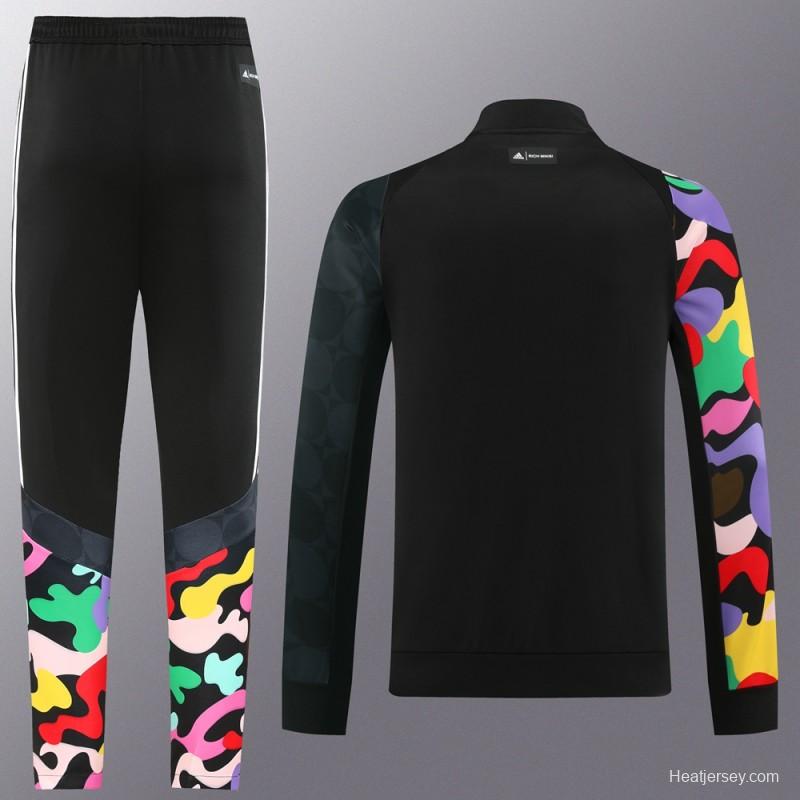 2023 Adidas Black Full Zipper Jacket With Colorful Sleeve+Pants