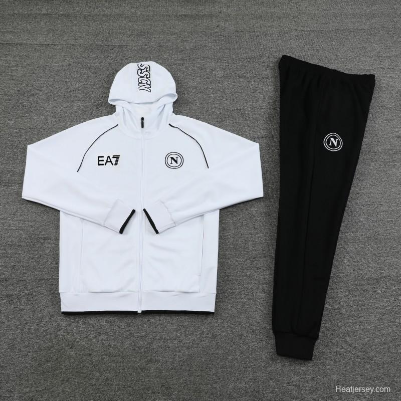 23/24 Napoli White Full Zipper Hoodie Jacket+Pants