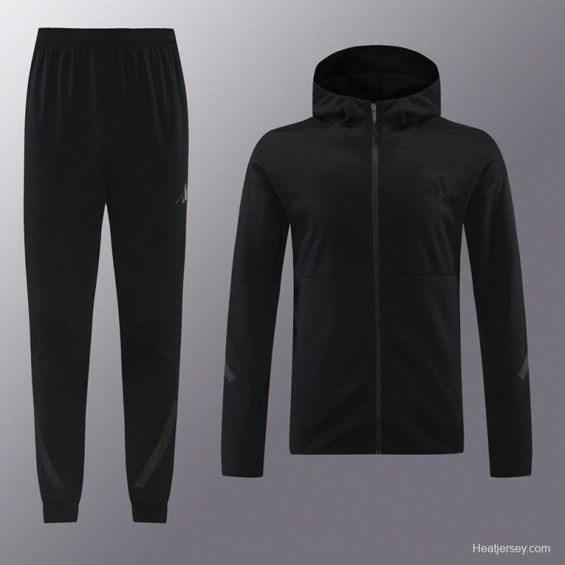 2024 Adidas Black Hoodie Full Zipper Jacket +Long Pants