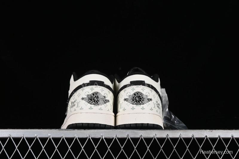 Nike Air Jordan 1 Low LV Collaboration - Black Denim Print Custom High-End Basketball Shoes - SJ9950-006