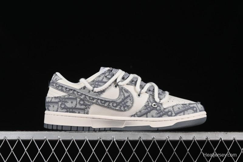 Nike SB Dunk Low Dior Collaboration - Strap Woven Grey Check Anniversary High-End Custom Low-Top Casual Sneakers - SJ2068-285