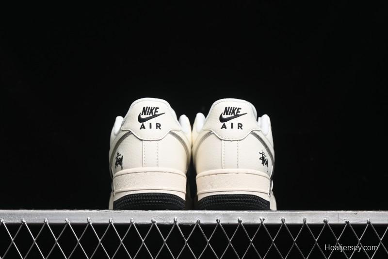 Nike Air Force 1 '07 Low Stussy Collaboration - Black Sail Silver Swoosh Casual Sneakers - XZ6188-729