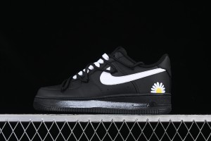 Nike Air Force 1'07 Low Casual Sneakers with 2D Daisy Black White Graffiti Hand-Painted Design - CK0316-063