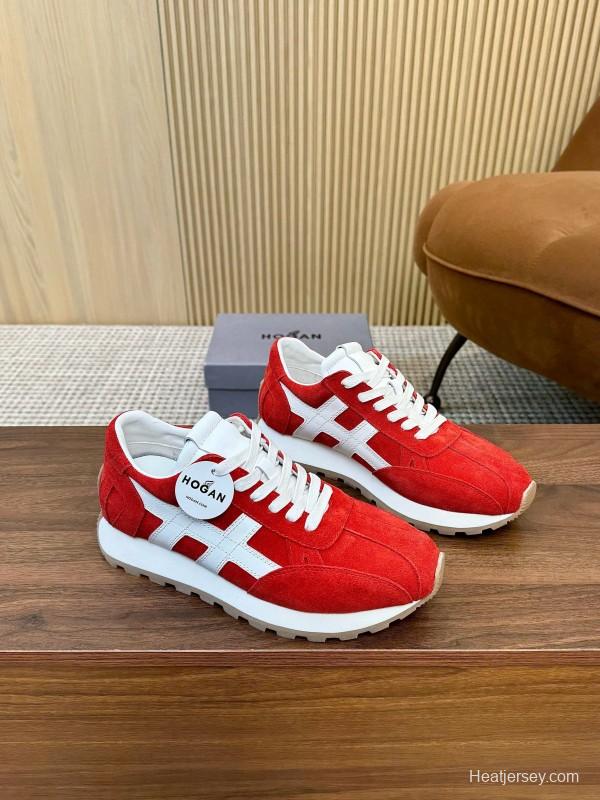 2025 Unisex HOGAN Red White Suede Sneakers