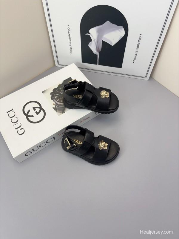 2025 Kids Versace Black White Leather Sandals