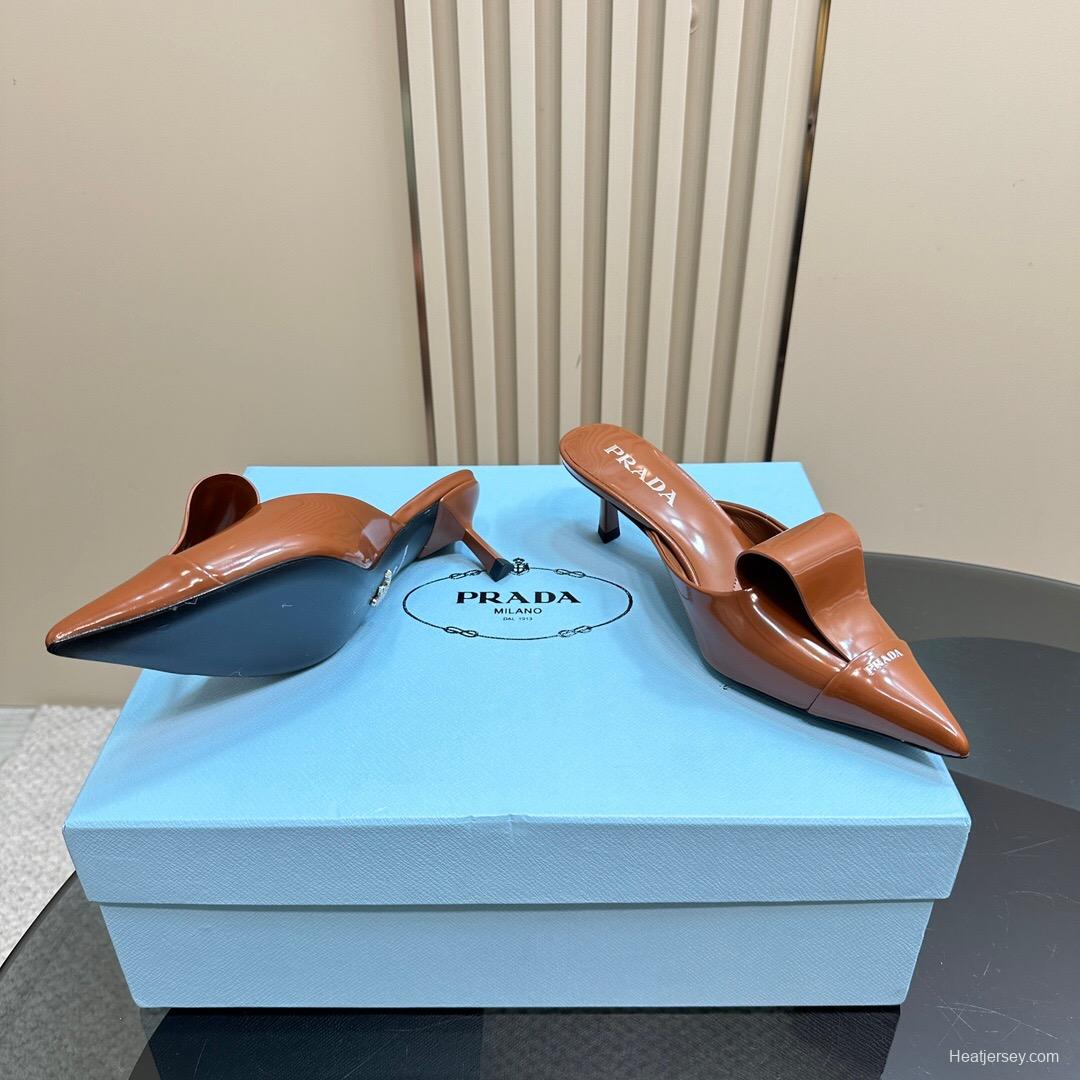 2025 Women Prada Brown Leather Mules KFY00310