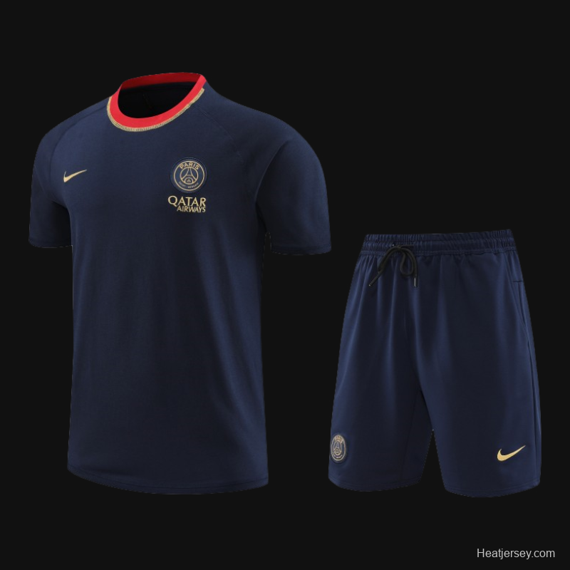 23/24 PSG Navy/Red Cotton Short Sleeve Jersey+Shorts