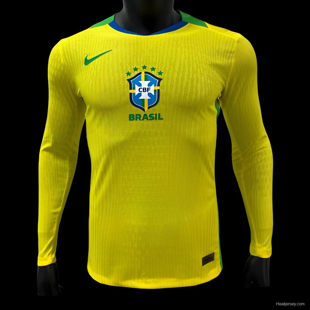 Player Version 2025 Brazil Home Long Sleeve Jersey