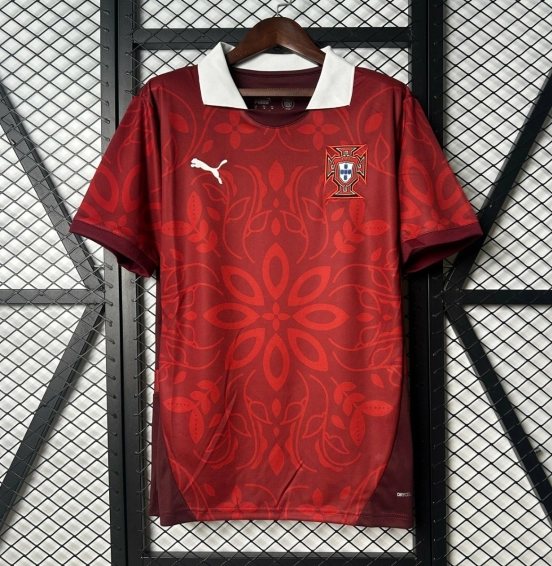 2025 Portugal National Team Burgundy with Floral Pattern Jersey
